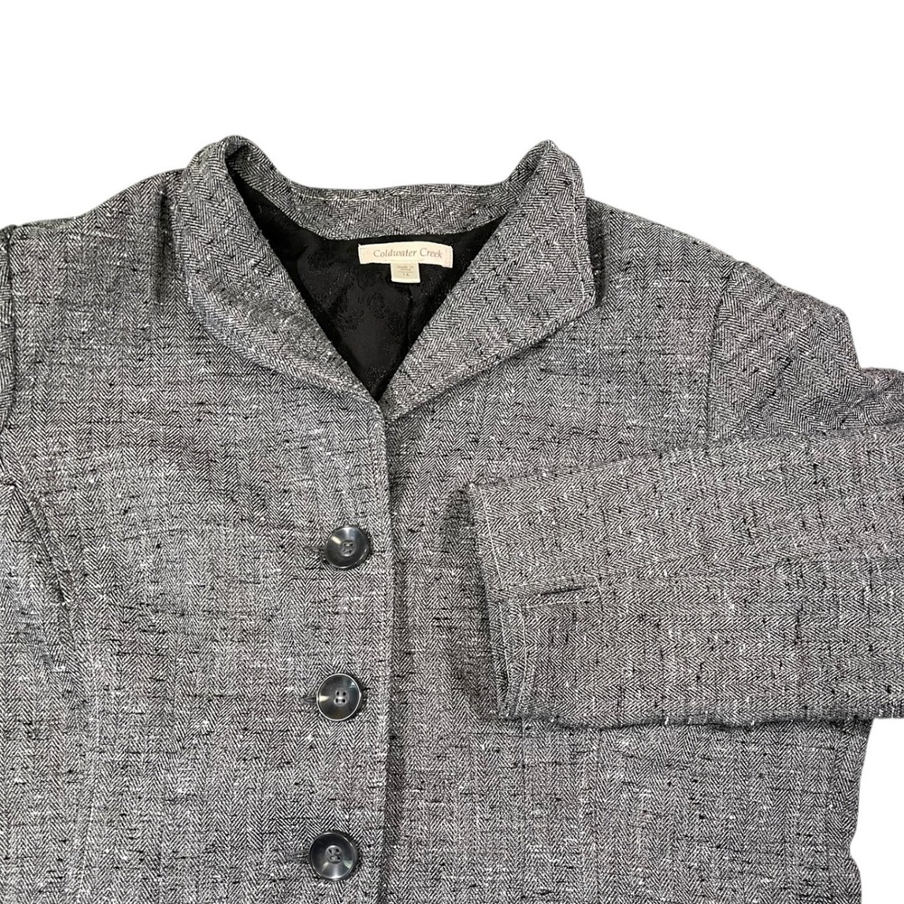 Coldwater Creek 16 Grey Blazer Herringbone Longline Button Front Careerwear Goth